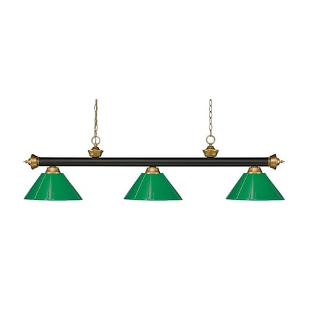 Riviera 3 Light Billiard Light, Bronze + Satin Gold & Green